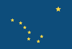 Alaska state flag is dark blue with yellow stars in the shape of the big dipper with the North star