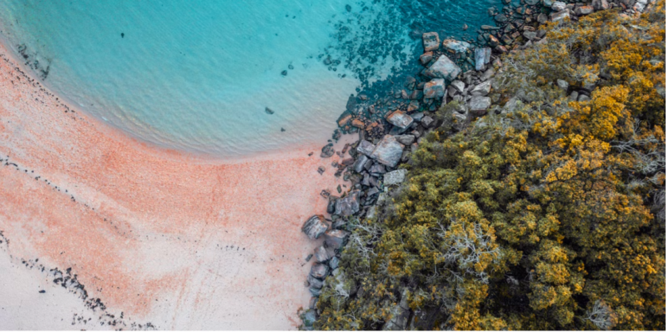 Arial photo of red clay beach and bush