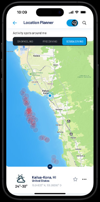 Local dive conditions with community feedback displayed as part of Location Planning.