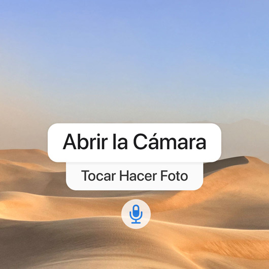 Secuencia de comandos de Control por Voz para hacer una foto, Abrir la Cámara, Tocar Hacer Foto.