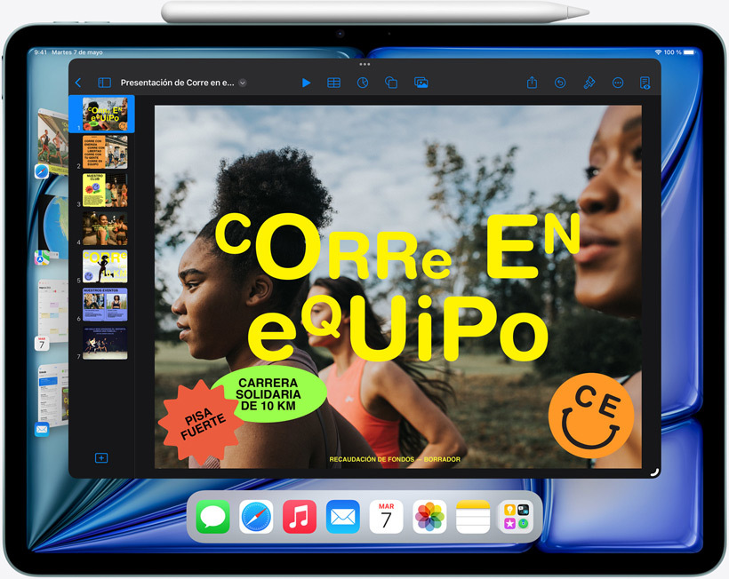Imagen del iPad Air que muestra cómo el Organizador Visual ayuda con la multitarea