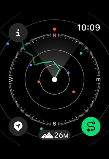 The compass app showing the path of where the hiker has been.