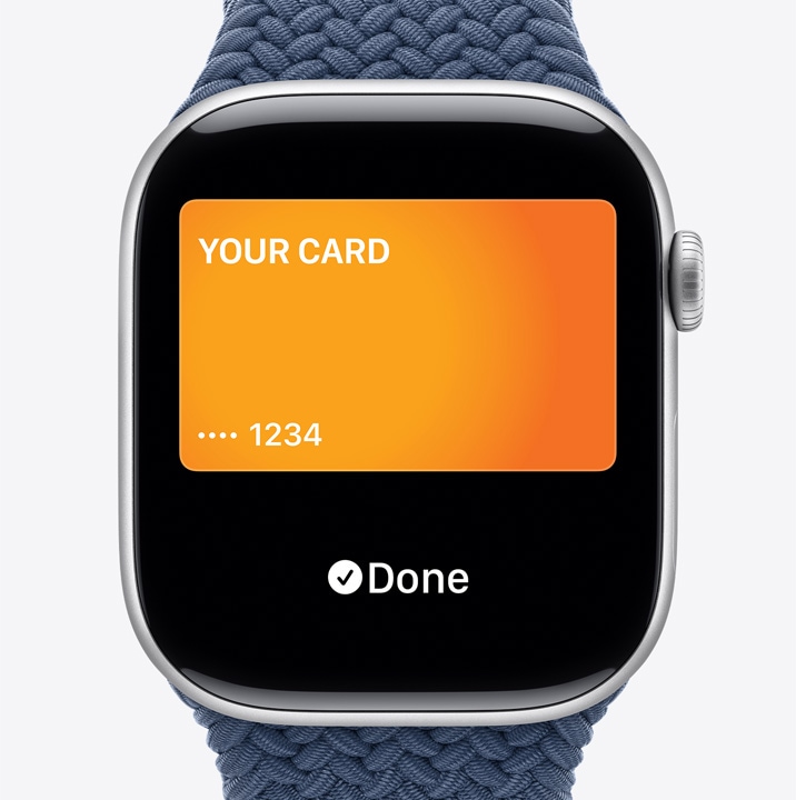 Three Apple Watch Series 10. The first shows Apple Card being used with Apple Pay. The second shows a transit card being used with the Wallet App. The third shows a home key being used through the Wallet app.