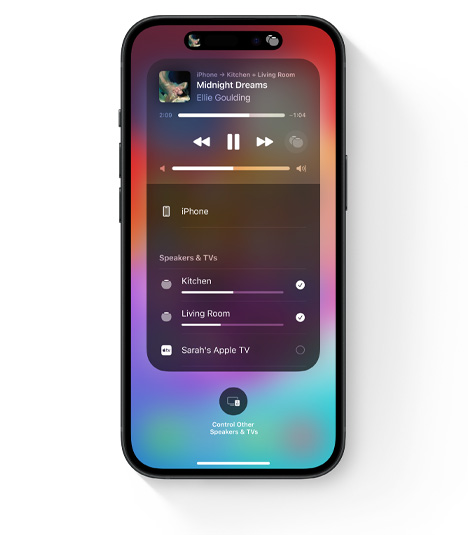 iPhone som visar AirPlay-gränssnittet för ljud i flera rum