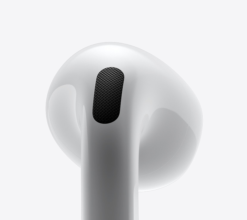 Nærbillede af en AirPods 4 set fra siden.