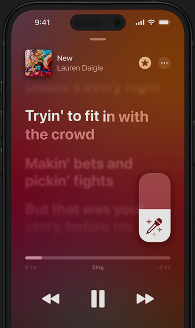 Mode Apple Music Sing di iPhone memutar New oleh Lauren Daigle