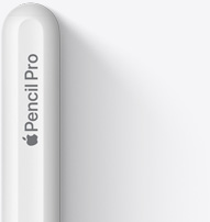 Övre delen av Apple Pencil Pro med rundad topp, Apple-logotyp och texten Pencil Pro.