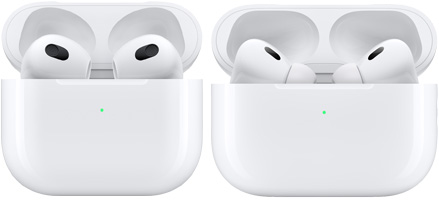 AirPods y AirPods Pro con la parte superior del estuche abierta