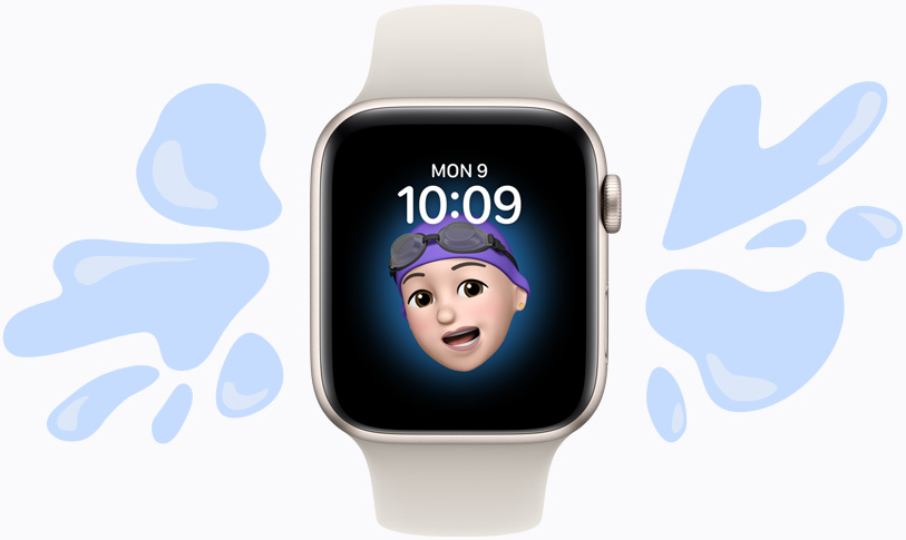 Apple Watch otoczony wodą.