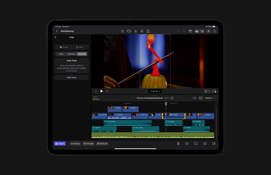 在 iPad Pro 使用 iPad 版 Final Cut Pro 調校片段的顯示比例。