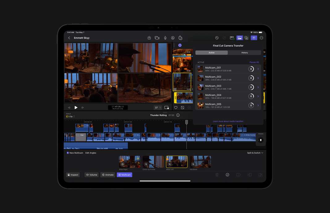 從 Final Cut Camera 傳送檔案至 iPad Pro 上的 iPad 版 Final Cut Pro。