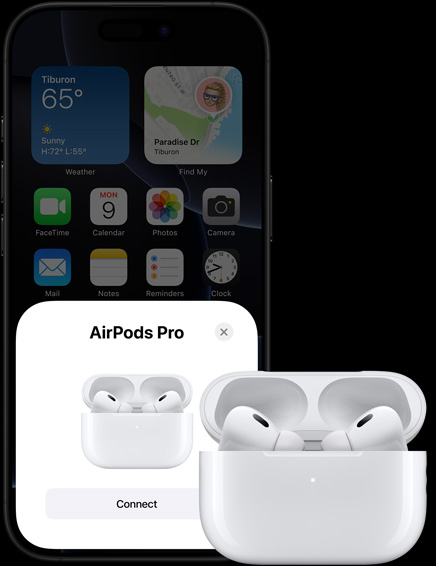 Demonstrație a funcției Continuitate cu iPhone și AirPods.