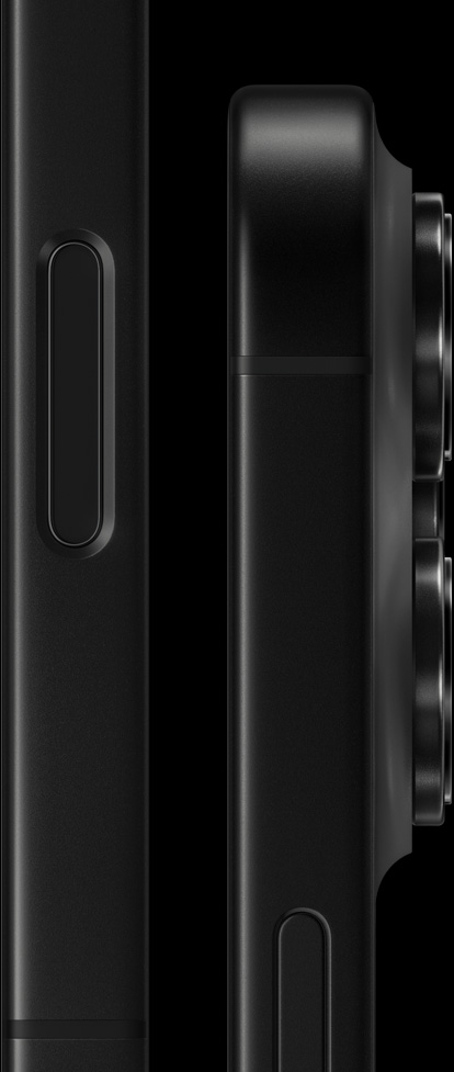 iPhone 16 Pro, exterior lateral, culoare Titan negru, buton Comenzi cameră, sistem proeminent de camere Pro