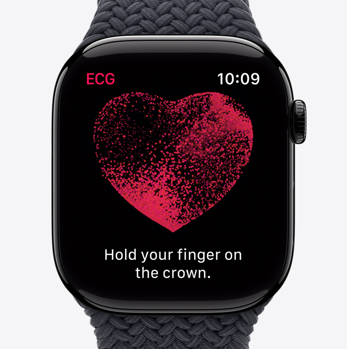 Az EKG app egy Apple Watch Series 10 kijelzőjén hullámformával és egy 24 másodpercet mutató visszaszámlálóval.