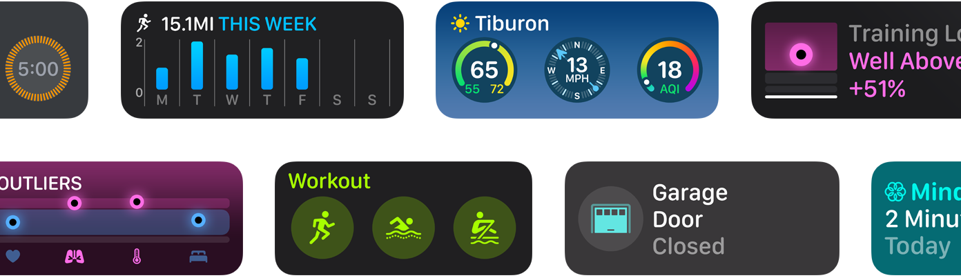 A selection of new app widgets for watchOS