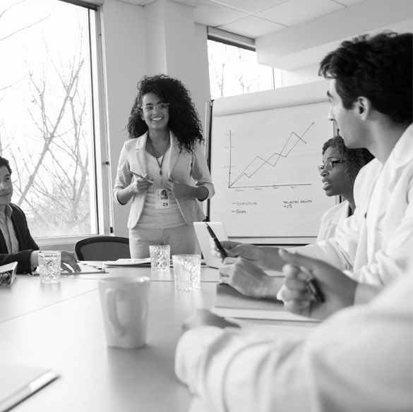 A health insurance agent giving a presentation