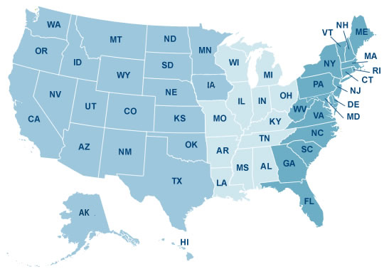 Map of the United States with Links to Pension Management Centers