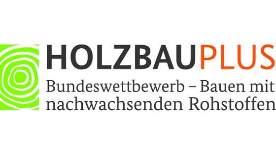 Logo mit Schriftzug HolzbauPlus - Bundeswettbewerb - Bauen mit nachwachsenden Rohstoffen