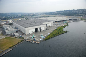 Aerial view of factory.