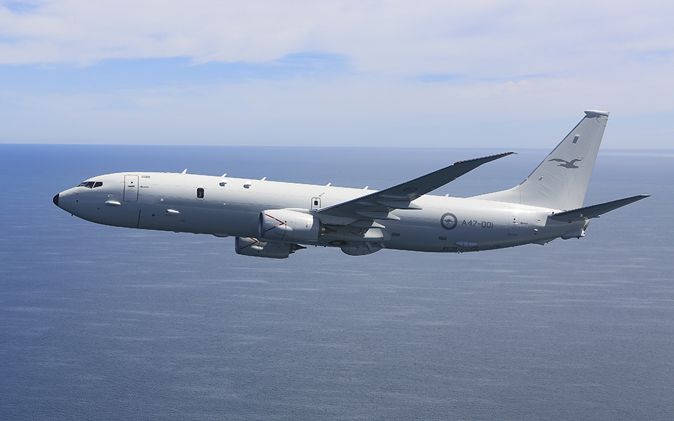 The Royal Australian Air Force’s first P-8A Poseidon fly’s down the St Vincent Gulf coastline near Adelaide in South Australia.