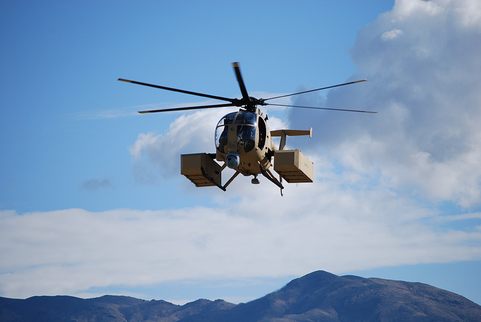 Unmanned Little Bird H-6U in flight