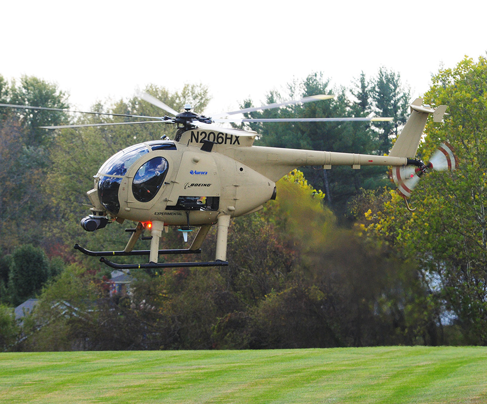 Unmanned Little Bird H-6U in flight