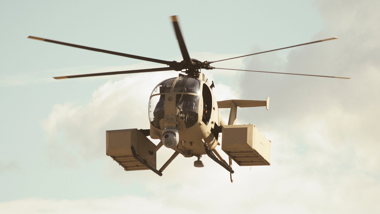 Unmanned Little Bird H-6U in flight