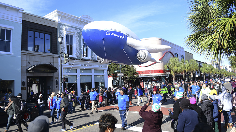 Boeing South Carolina teammates with Boeing airplane balloon during the Martin Luther King Jr. parade 