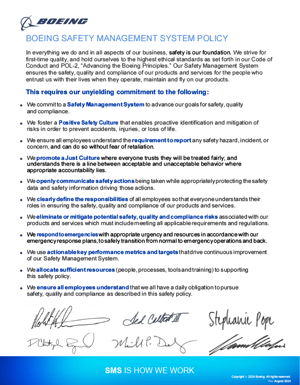 Signed Boeing Safety Management System Policy