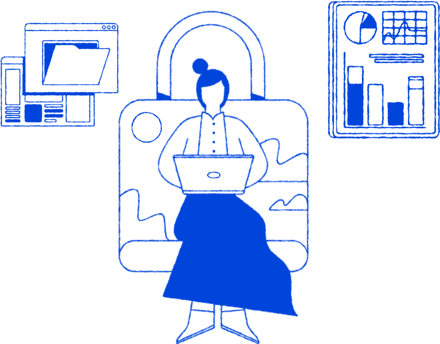 graphic women using laptop with lock in background