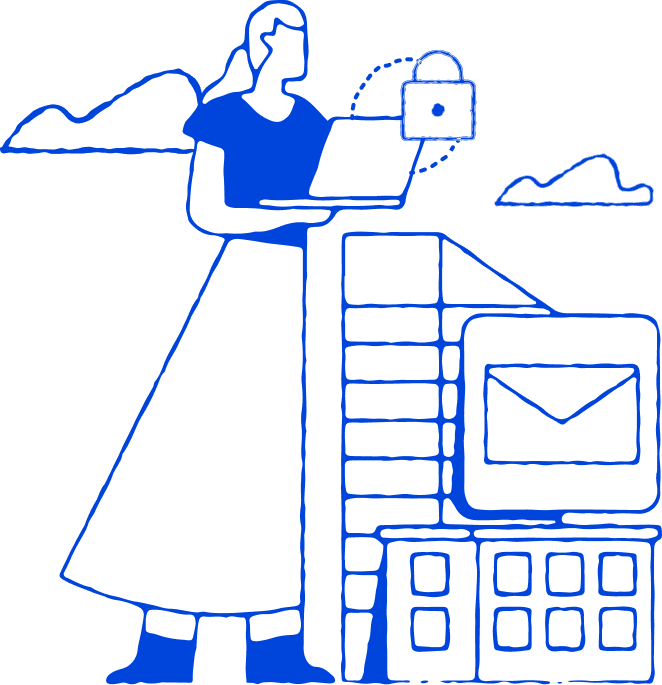 graphic women standing holding laptop