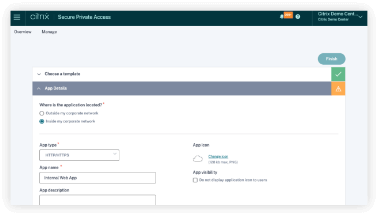 Citrix Secure Private Access user interface console