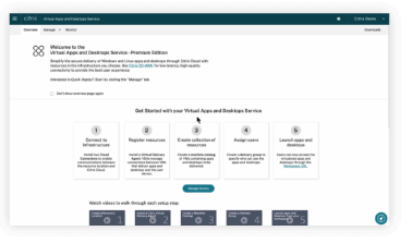 Citrix App and Desktop Virtualization user interface dashboard