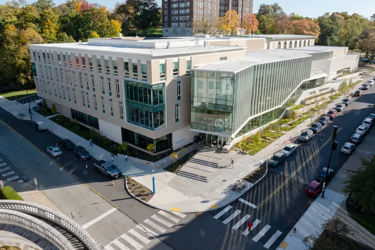 A drone photo of the new Highmark Center.