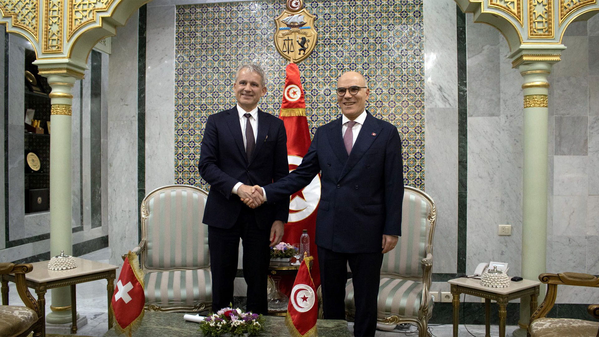 Conseiller fédéral Beat Jans, Nabil Ammar, ministre tunisien des affaires étrangères et de la migration