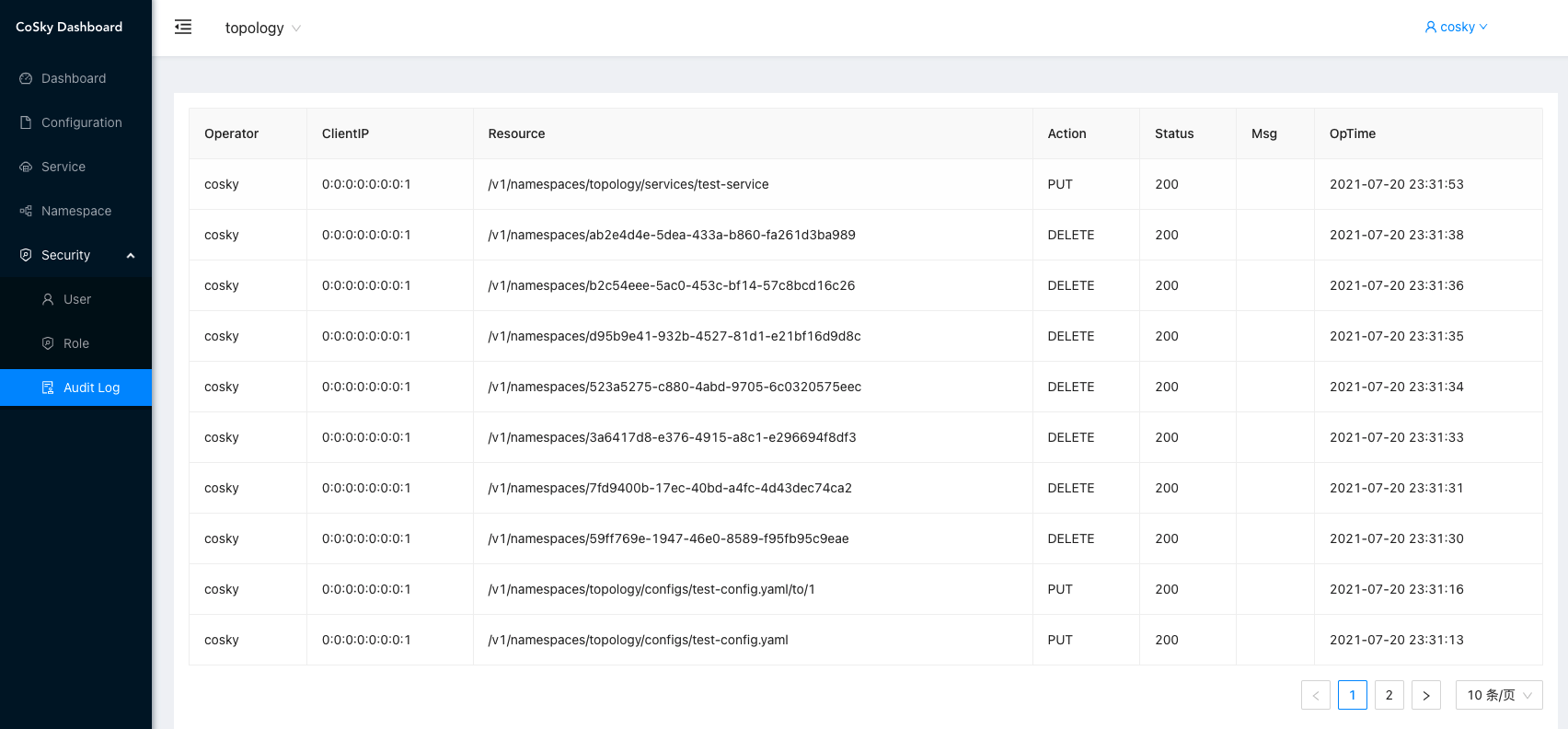 CoSky-Dashboard-audit-log