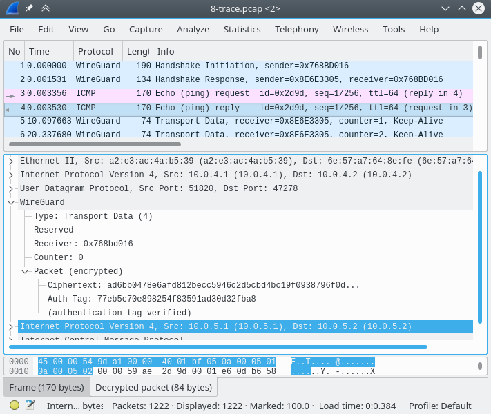 Screenshot of Wireshark with WireGuard traffic