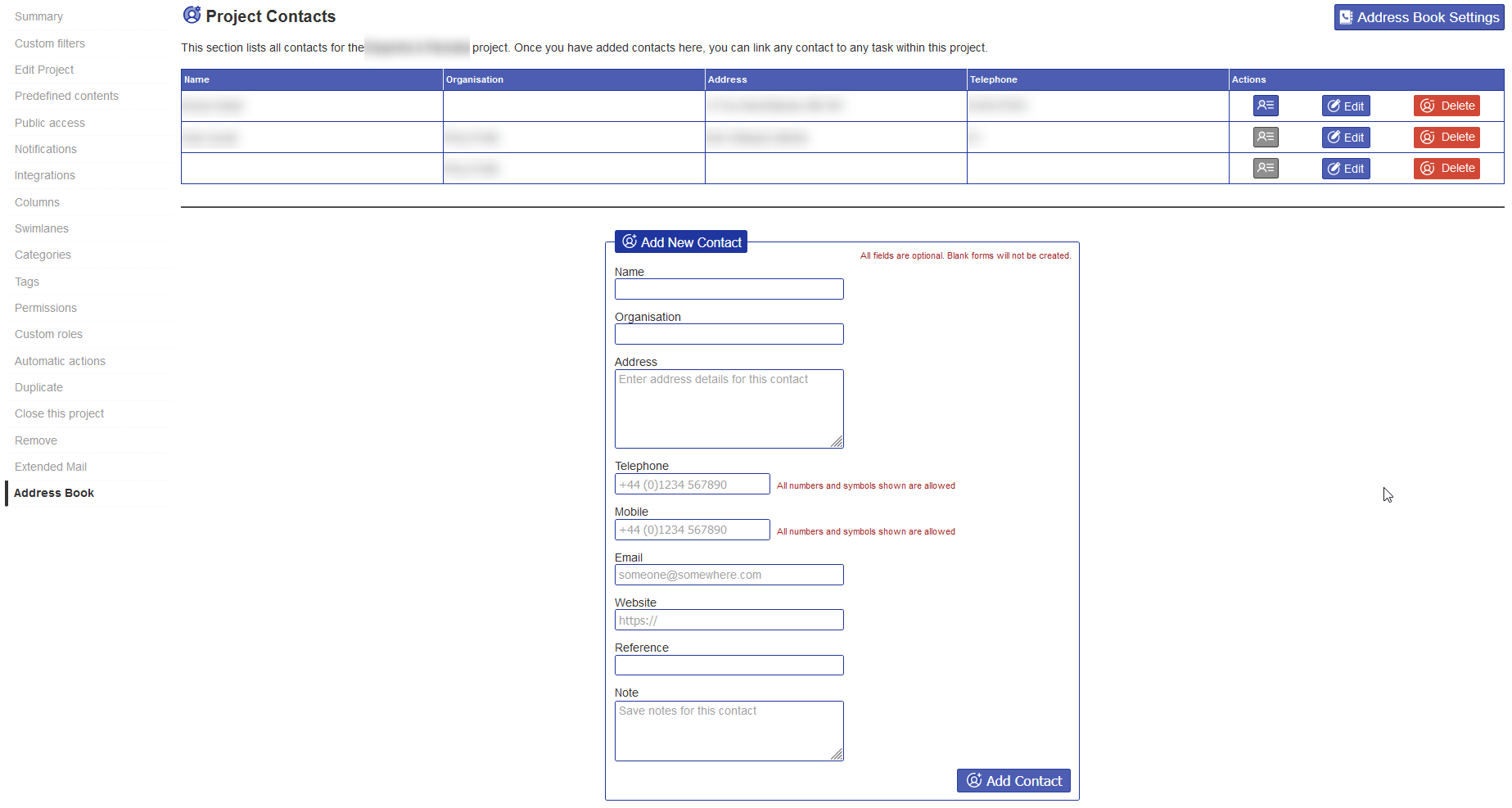 Project Contacts