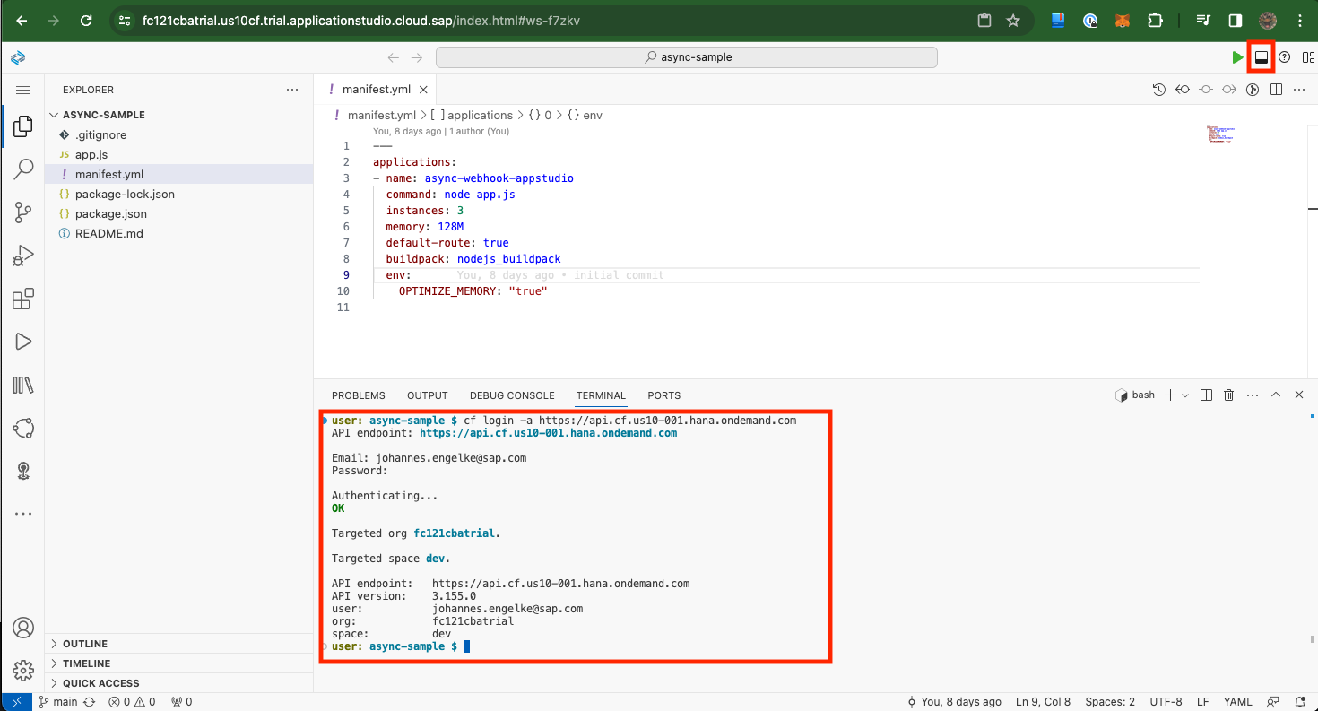 Open Terminal and login to Cloud Foundry