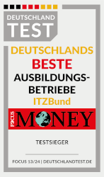 Logo "Deutschland. Test. Deutschlands beste Ausbildungsbetriebe. ITZBund. Focus Money. Testsieger. Focus 13/24. Deutschlandtest.de"