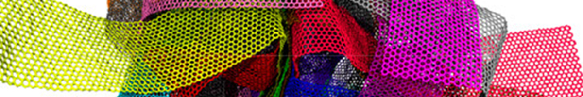 brightly colored pieces of what looks like latticed fabric in a pile