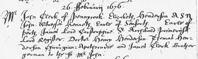 Baptism entry for John Clerk of Penicuik