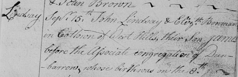 Baptism entry for James Bowman Lindsay