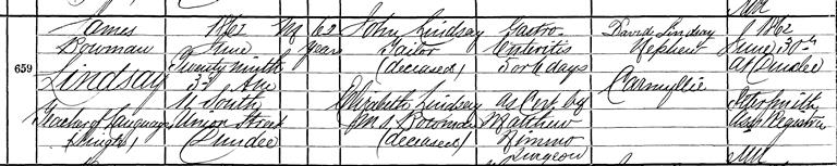 Death entry for James Bowman Lindsay