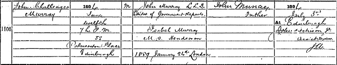 Birth entry for John Challenger Murray