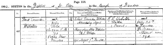 Birth entry for David Webster