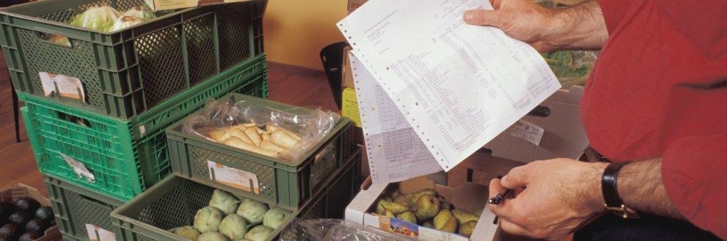 Lieferkisten mit Bioprodukten. Klick führt zu Großansicht im neuen Fenster.