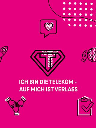 Icons and a lettering: I AM TELEKOM - COUNT ON ME