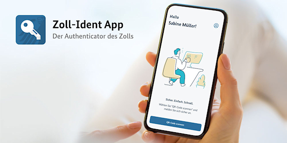 Person nutzt Zoll-Ident App auf Smartphone