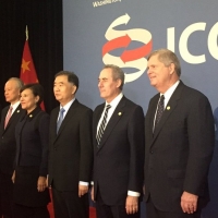 Commerce Secretary Pritkzer, Chinese Vice Premier Wang Yang, U.S. Trade Representative Froman, U.S. Agriculture Secretary Vilsack and U.S. Ambassador to China Baucus at the 27th U.S.-China JCCT